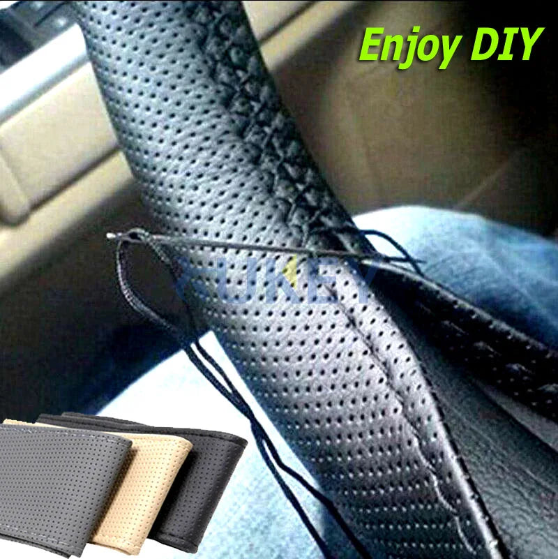 DIY PU Leather Auto Car Steering Wheel Cover Hand Sewing Hand-stitched With Thread Needle 38cm Breathable Steering Wheel Covers