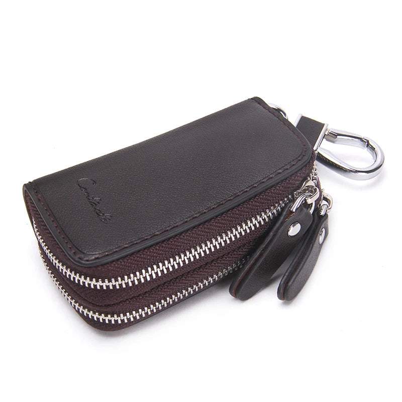 CONTACT'S Genuine Leather Car Key Wallets Fashion Key Holder Housekeeper Keys Organizer Double Zipper Keychain Case Key Pouch