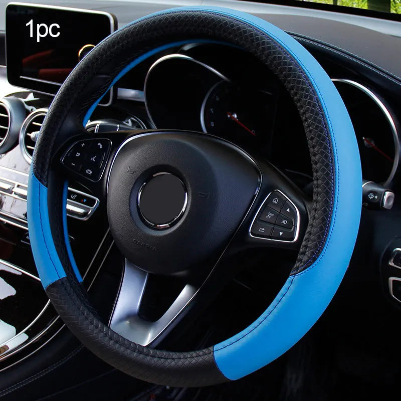 Universal Car Steering Wheel Cover For 37-38cm Steer Wheel Faux Leather Breathable Car Wheel Cover Interior Auto Accessories CM World