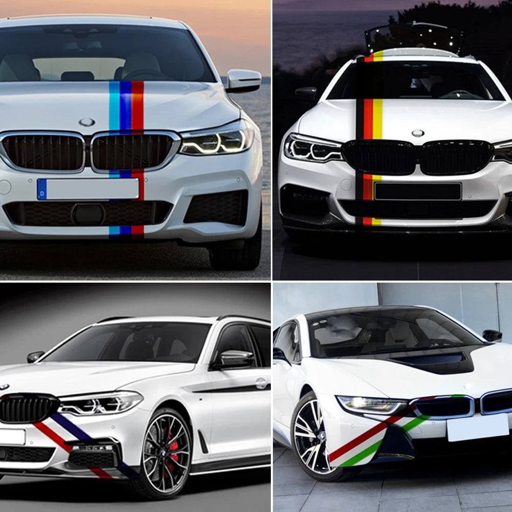 runmade Car Auto Hood Roof Fender M-Colored Power Flag Stripe Sticker Decal For BMW 1 2 3 4 5 7 Series Q5 Q7 X1 X3 Car Mobile World