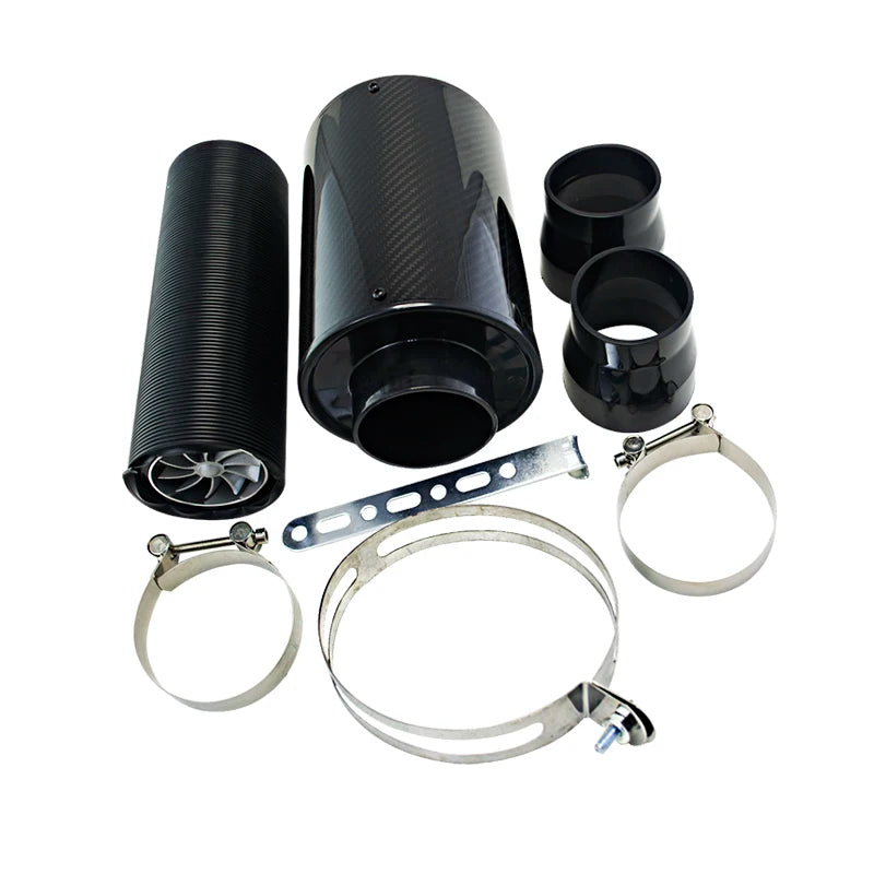 PQY - air Intake With Fan Universal Racing Carbon Fiber Cold Feed Induction Kit Air Intake Kit Air Filter Box / OR WITHOUIT FAN CM World
