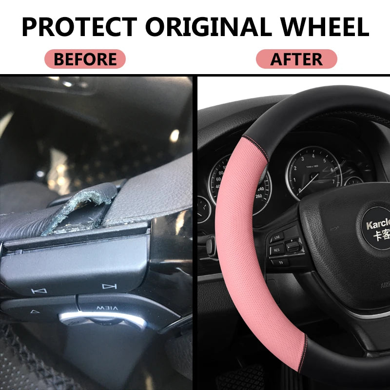 Car Steering Wheel Cover 38CM Microfiber PU Leather Handle Cover Case For Women 15 Inch Cover For Golf/BMW/VW Steering Wheel