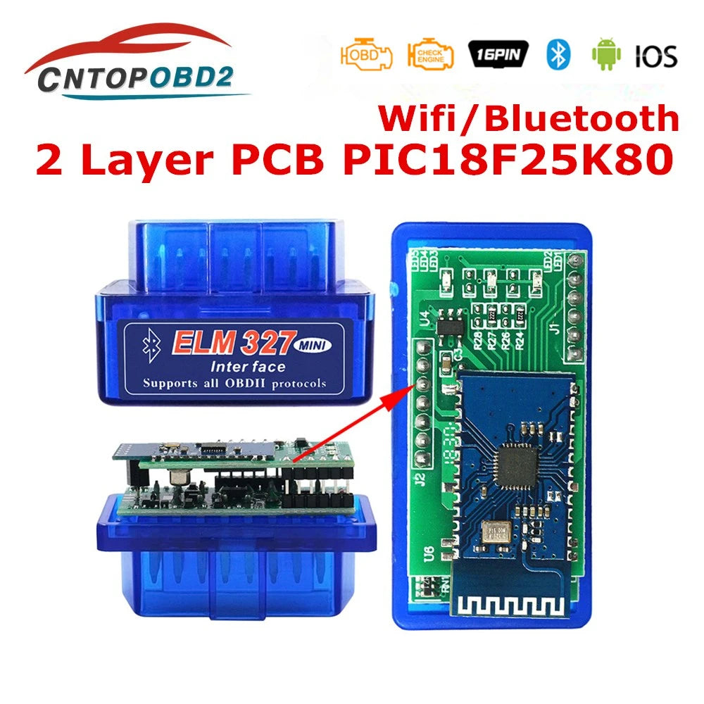 Super Mini ELM327 Bluetooth V1.5 With Double Pic18f25k80 WIFI ELM 327 V1.5 OBD2 Scanner Universal Disgnostic Tool Android IOS Car Mobile World
