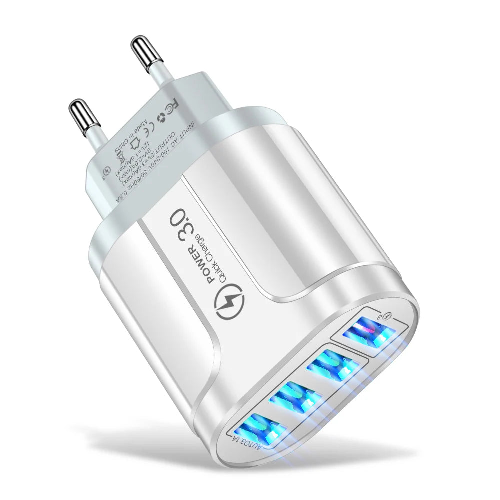 4 USB 45W USB Charger Fast Charge QC 3.0 Wall Charging For iPhone 12 11 Samsung Xiaomi Mobile 4 Ports EU US Plug Adapter Travel Car Mobile World