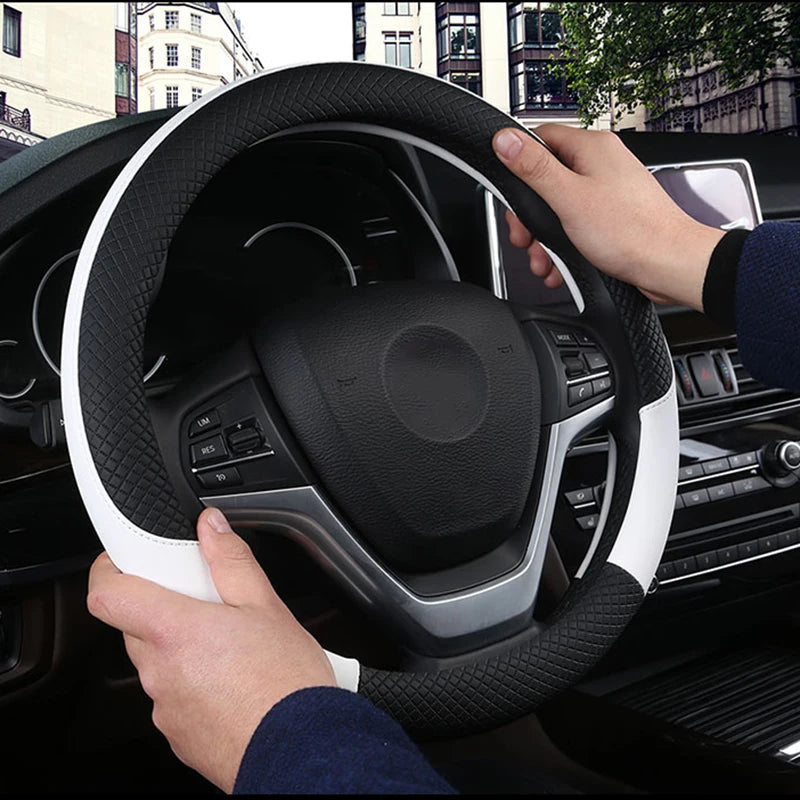 Universal Car Steering Wheel Cover For 37-38cm Steer Wheel Faux Leather Breathable Car Wheel Cover Interior Auto Accessories CM World