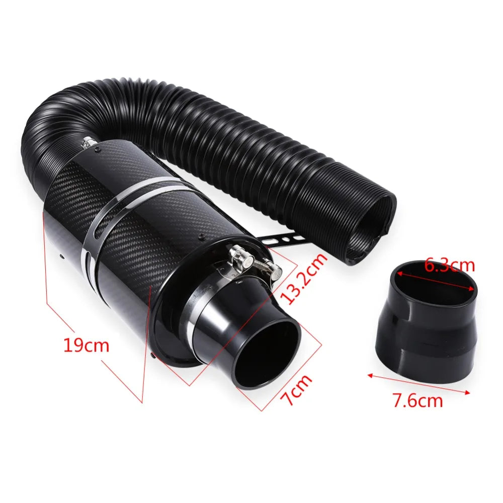PQY - air Intake With Fan Universal Racing Carbon Fiber Cold Feed Induction Kit Air Intake Kit Air Filter Box / OR WITHOUIT FAN CM World