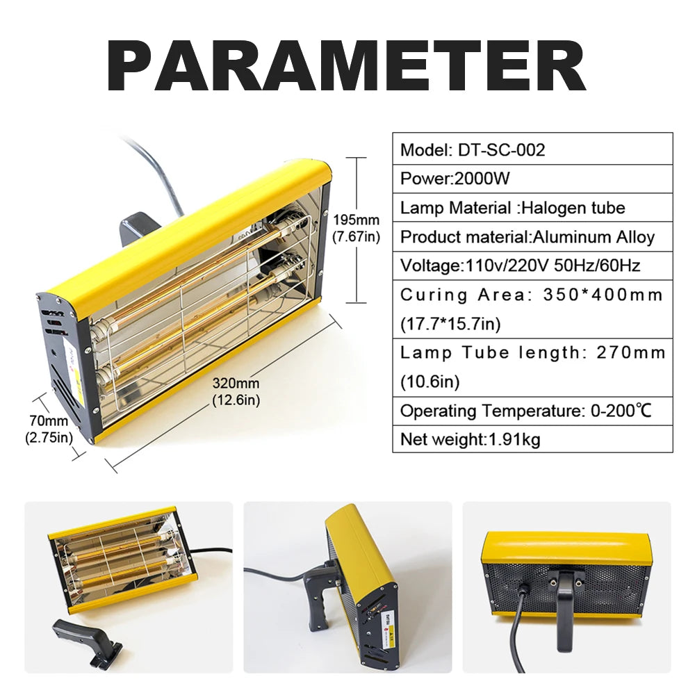 2000W Infrared Paint Curing Lamp Handheld Shortwave Infrared Heating Lamp Car Body Repair Paint Dryer CM World