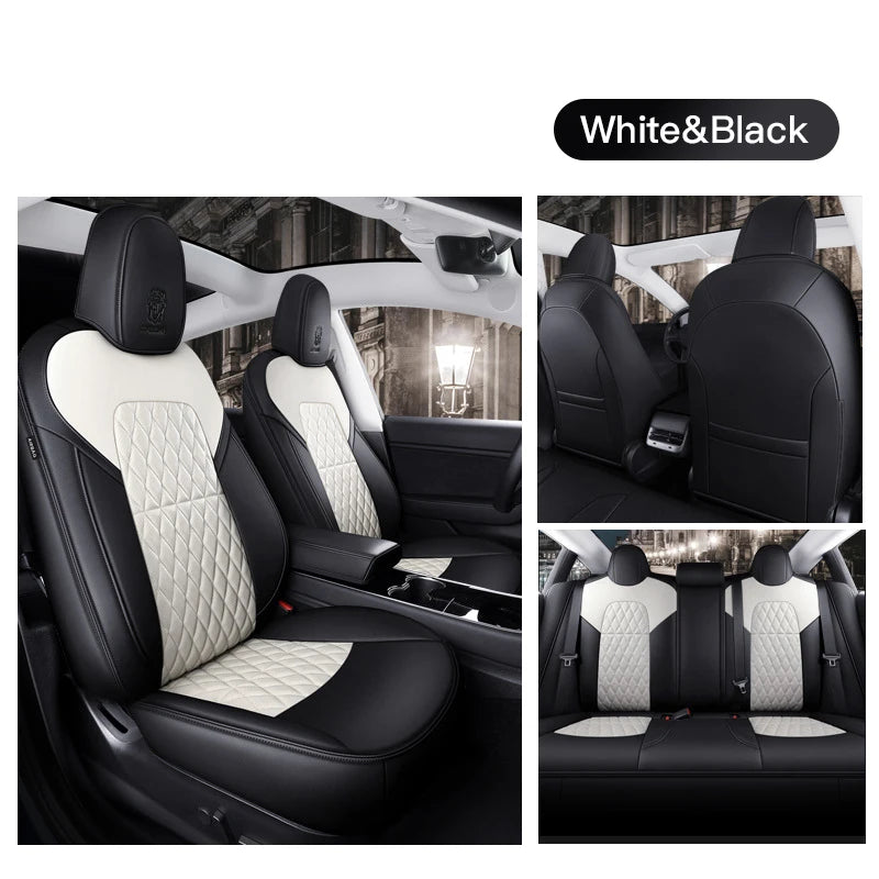 For Tesla Model 3 Y Custom Fit Car Seat Cover Accessories For Tesla 360 Degree Full Covered Perforated Artificial Leather CM World