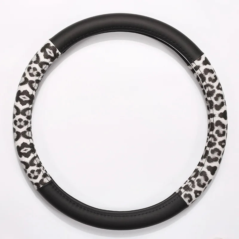 Leopard Printing Steering Wheel Cover Universal Leather Two Tone Car Interior Steering Covers Case 37-38CM Accessories CM World