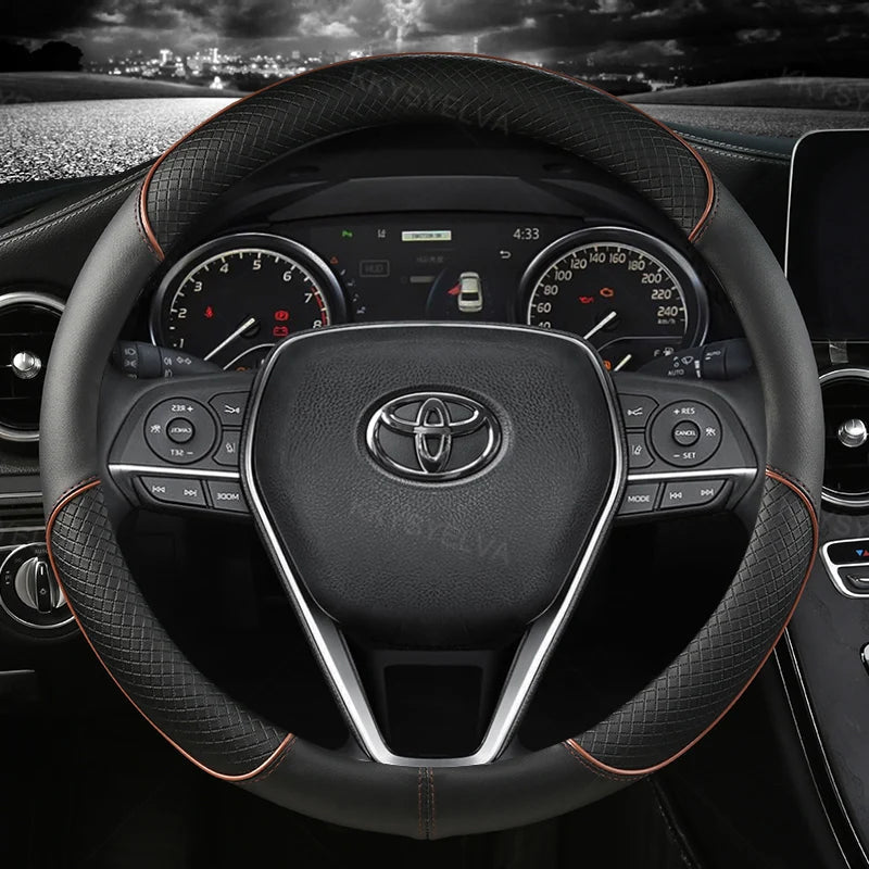 Car Steering Wheel Cover Leather 38cm For Toyota Corolla Fortuner Sequoia Auris Avensis YARIS Vios Celica 86 Rav4 4Runner C-HR CM World