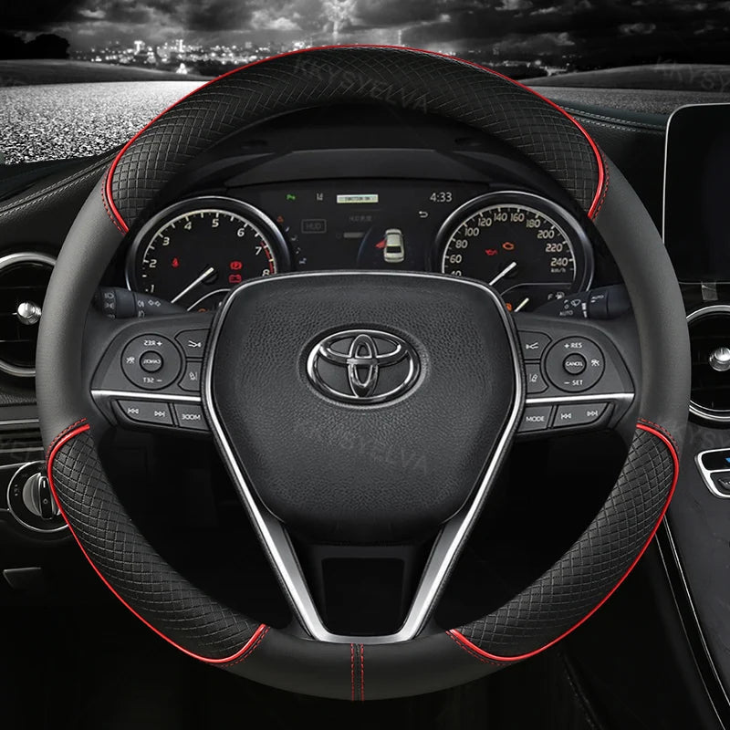 Car Steering Wheel Cover Leather 38cm For Toyota Corolla Fortuner Sequoia Auris Avensis YARIS Vios Celica 86 Rav4 4Runner C-HR CM World