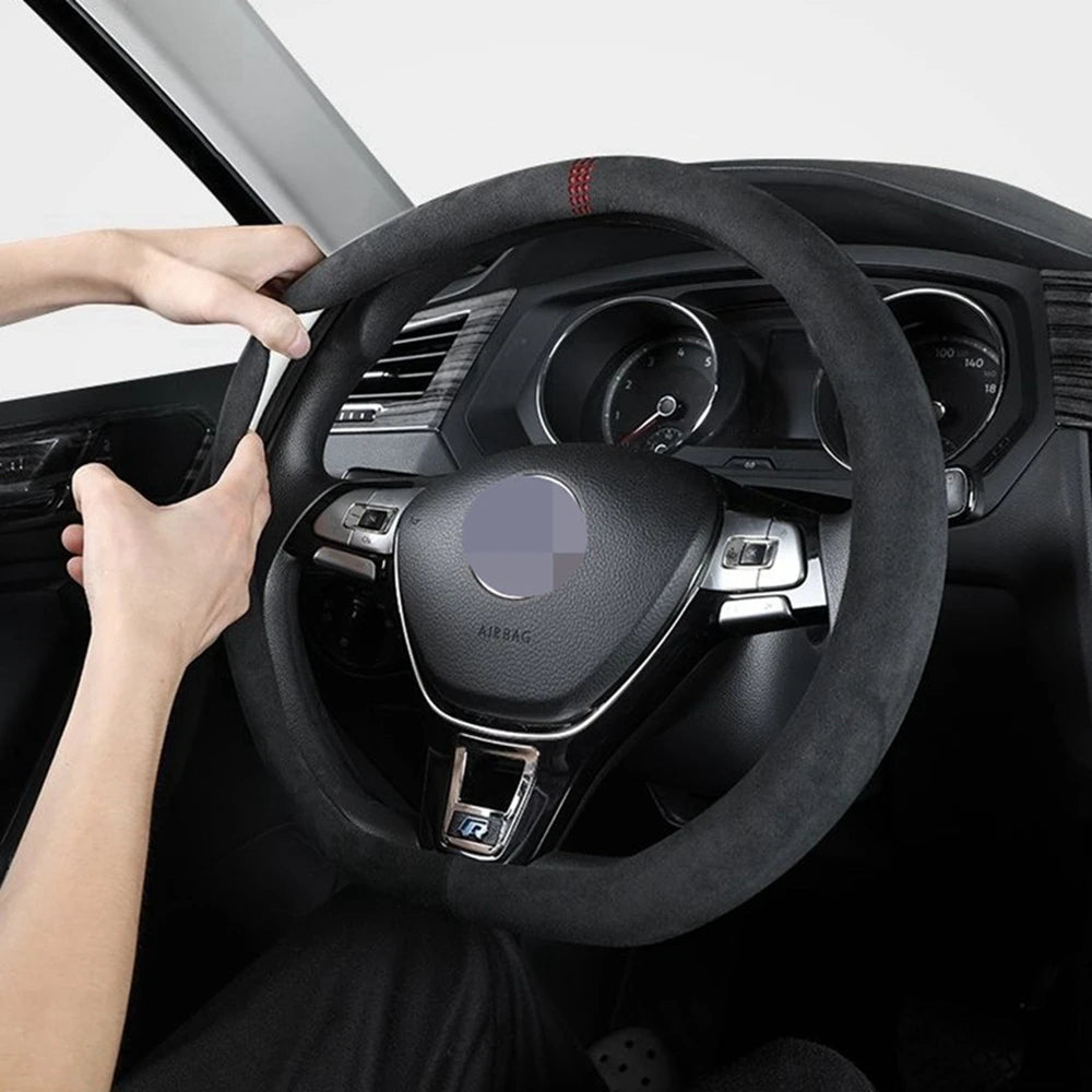 38cm Suede Leather Car Steering Wheel Cover Wear-Resistant For BMW E90 F01 F06 F10 F15 F16 F20 F21 F25 F26 F30 F32 F82 M3 G20 X5 CM World