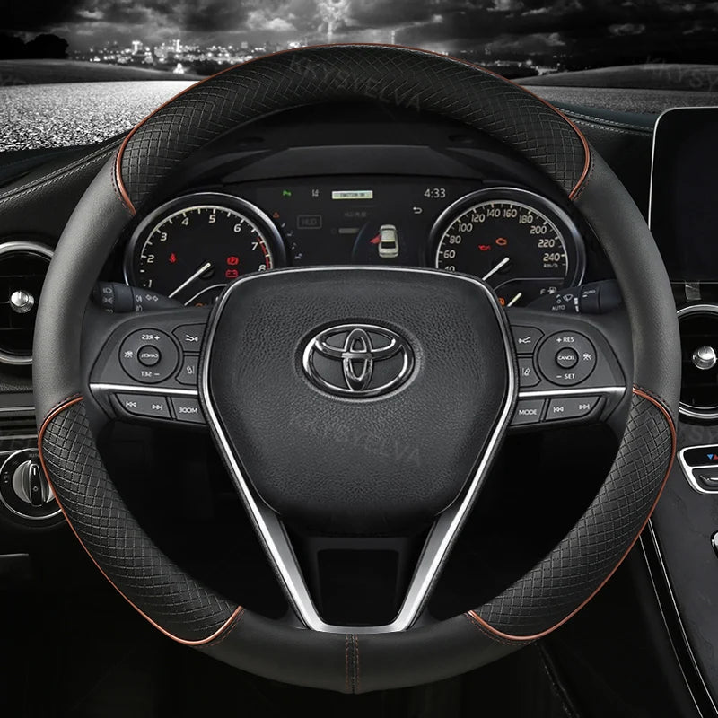 Car Steering Wheel Cover Leather 38cm For Toyota Corolla Fortuner Sequoia Auris Avensis YARIS Vios Celica 86 Rav4 4Runner C-HR CM World