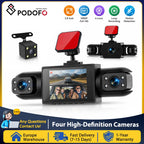 Podofo Four-Channel Car DashCam With 480P Left Interior, Right Interior, and Rear Cameras Car DVR Video Recorder Night Vision Loop Recording, Reversing Help Camera Recorder