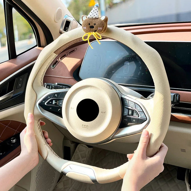 Universal Nappa Leather Car Steering Wheel Cover Breathable Anti-Slip Auto Steering Wheel Cover Protective Interior Accessories