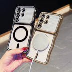Luxury Glitter Diamond for Magsafe Plating Case for Samsung Galaxy S26 Ultra Plus Bling Camera Protector Transparent Wave Cover