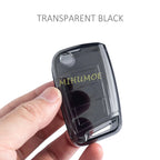 For Skoda VW Black Transparent Car Flip Key Fob Case Cover Keychain Ring Kodiaq Superb Octavia Karoq Tiguan Golf Polo SEAT Ateca CM World