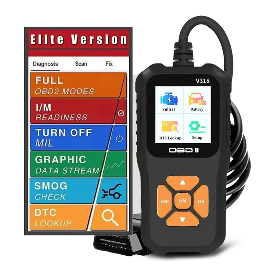 V318 OBD2 Scanner Color Screen Diagnostic Tool Multilingual Engine Fault Code Reader Battery Tester Full-Function Diagnostic Car Mobile World