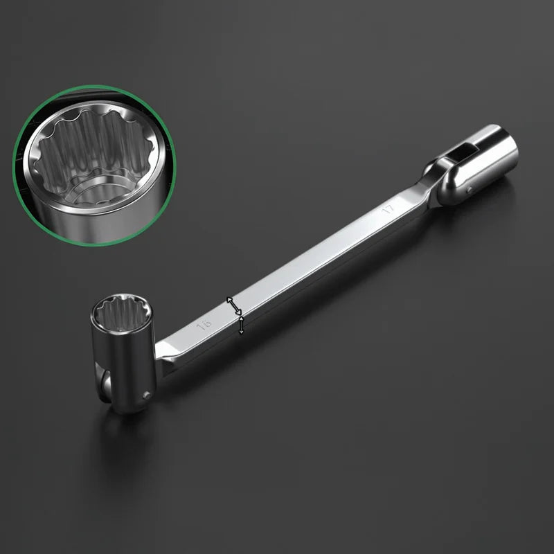 Flexible Head Socket Wrench Double Ended Spanner CR V Steel Automotive Tool For Tight Space Nut Removal Tasks