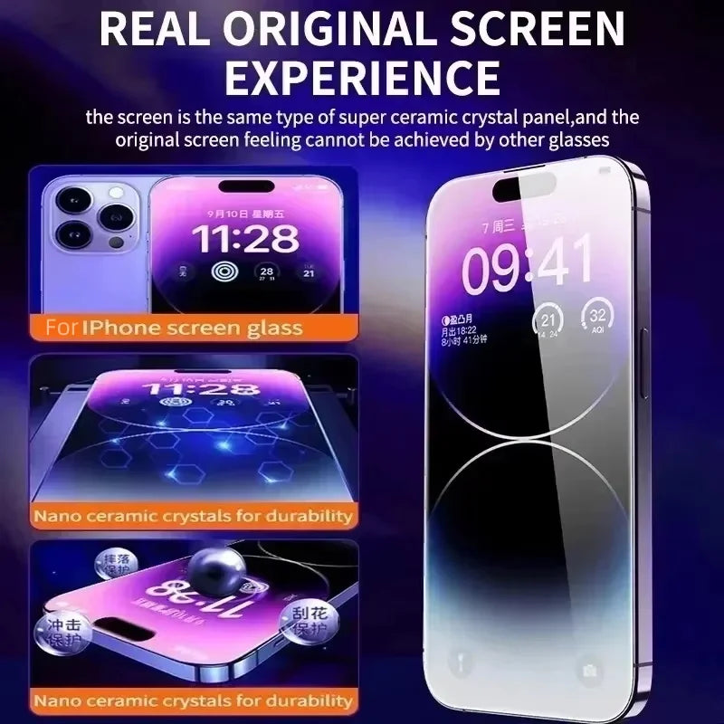 Oleophobic Coating Dust Free Screen Protector For iPhone 17 Pro Max 16 15 13 11 12 14 Pro Max SE 7 8 XR Easy Installation Glass Car Mobile World