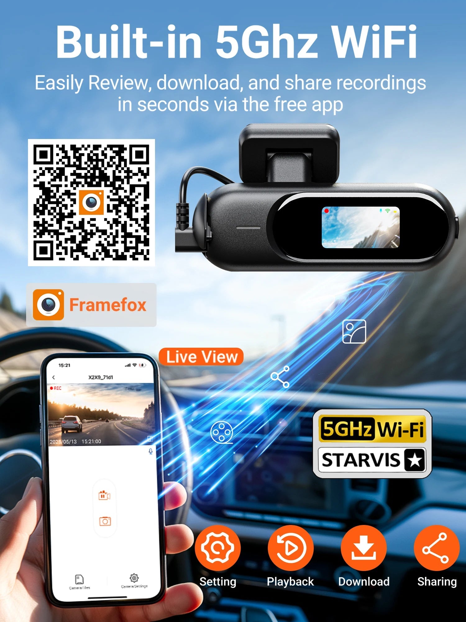 Dash Cam for Cars 4K UHD Recording Front Rear Car Camera HDR Night Vision Recorder Built in Wi-Fi 24H Parking Mode APP Monitor Car Mobile World