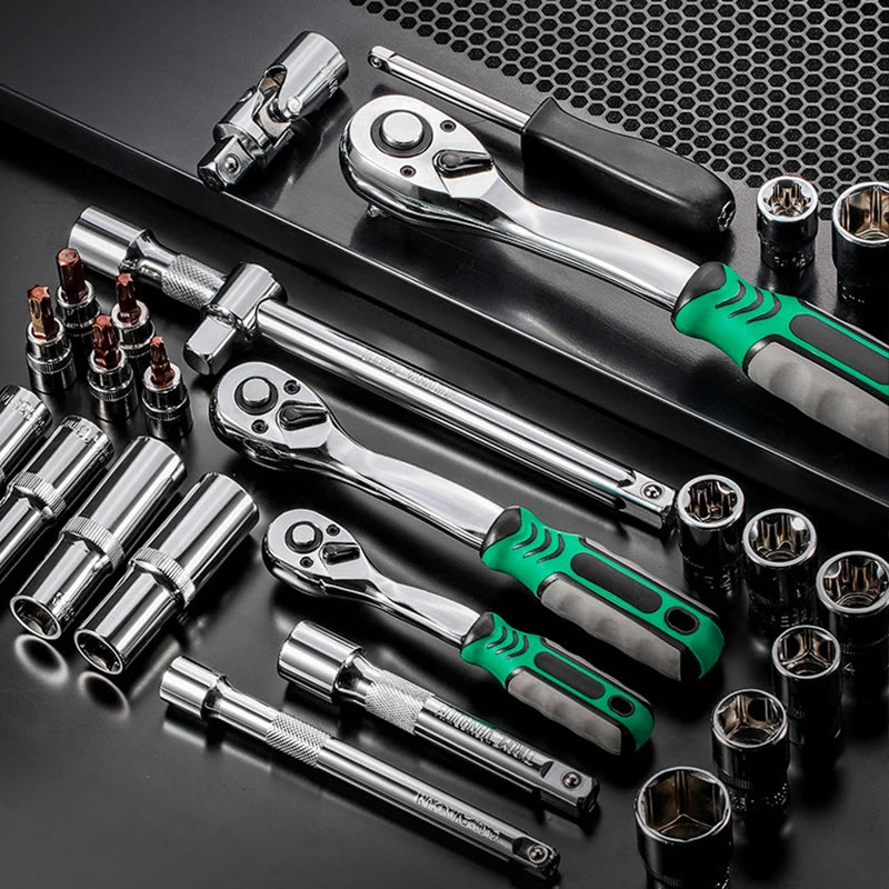 53 PCS Set of 1/4 Inch Socket Ratchet Wrench Set, Socket Drill Bit Extension Rod Automotive Repair with Case Car Repair Househol CM World