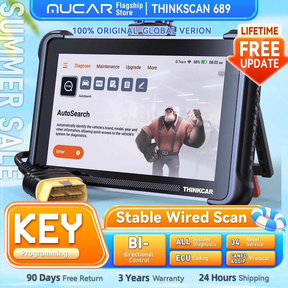 THINKCAR THINKSCAN 689 Professional Car Diagnostic Tools CANFD DOIP Bi-directional ECU Coding 34 Reset Full System Obd2 Scanner Car Mobile World