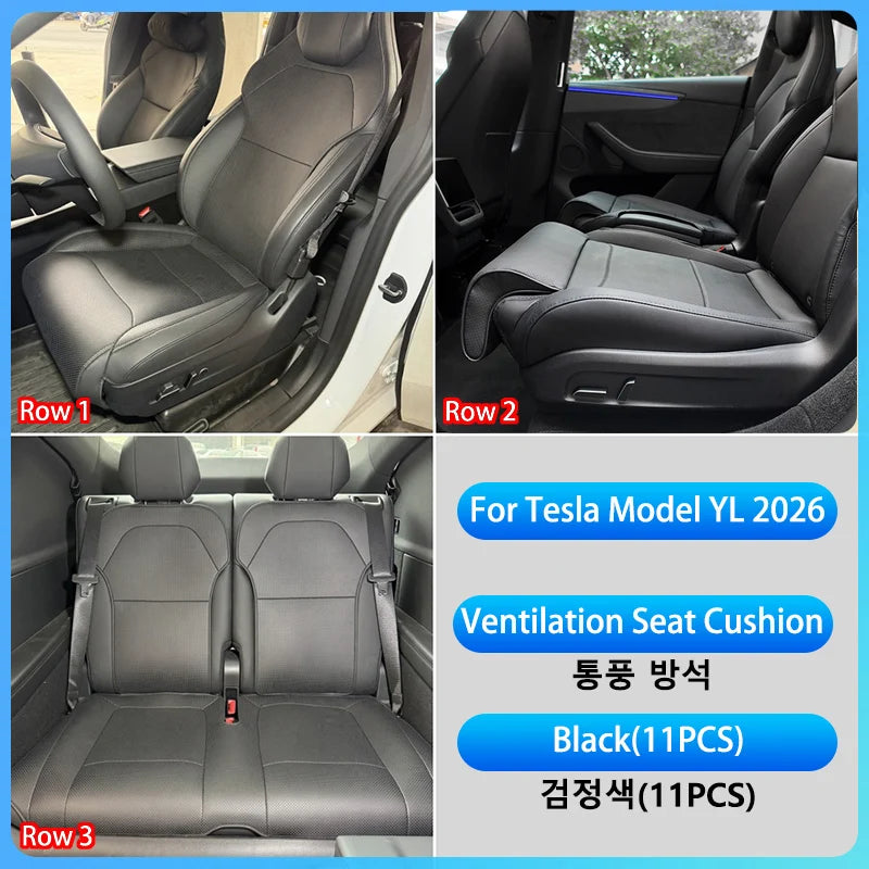 For Tesla Model YL 2026+ Ventilation Seat Cover Breathable Comfortable PU Leather Seat Cushion All-season Car Seat Accessories