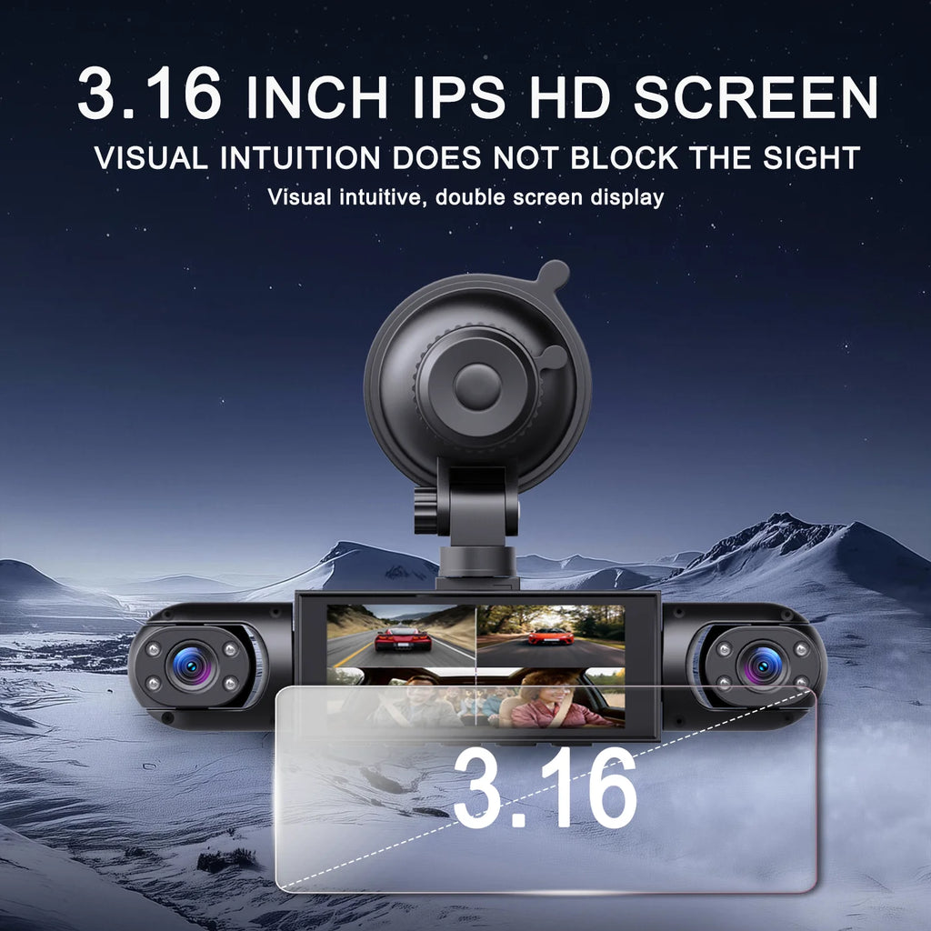 BCUOZ 4-Lens 360° Dashcam, 1080P Front + 720P Built-in Rear Left and Right Car Cameras, Super Night Vision, Loop Recording, G-Sensor, WDR, 12-24V Car Plug Power Supply, Optional 64GB Memory Card.