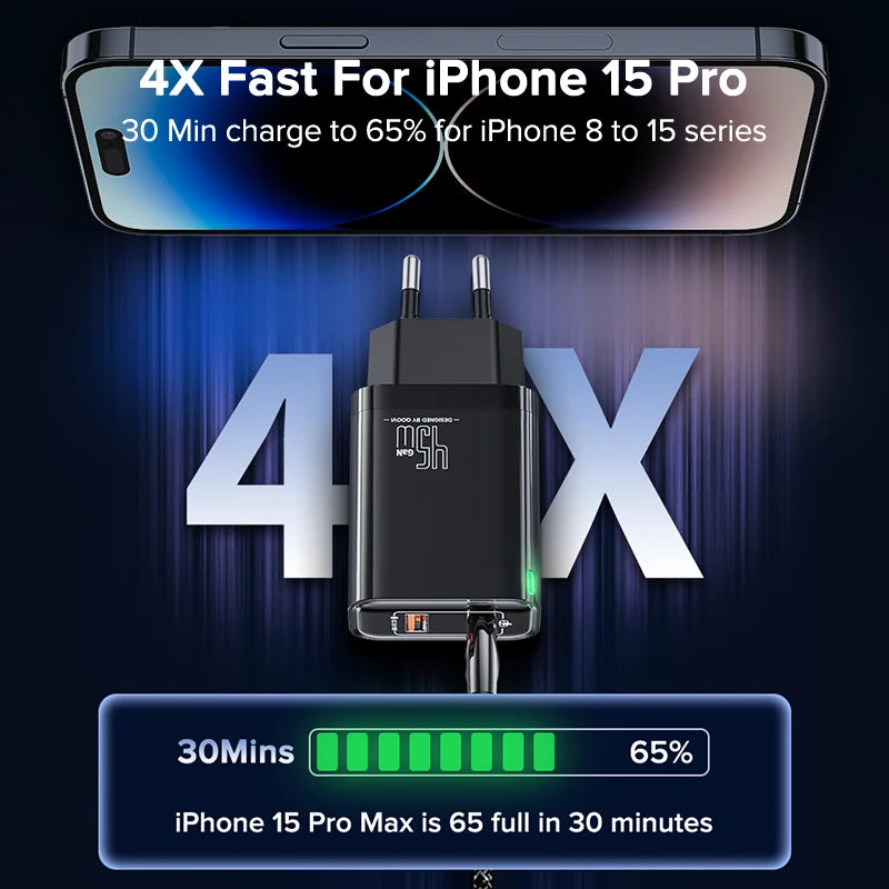 QOOVI GaN 45W USB Charger Fast Charging USB Type C Wall Charger PD QC3.0 Quick Charge For iPhone Samsung S23 S21 Laptop Tablet Car Mobile World