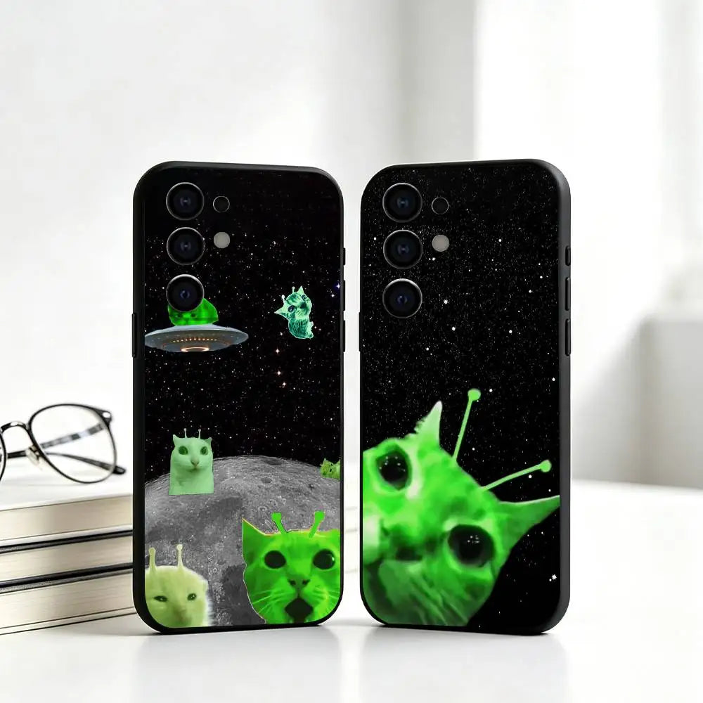 Alien Cat Funny Meme  Phone Case Black Silicone Soft For Samsung S26,S25,S24,S23,S22,S21,S30,Ultra,Plus,Fe,Lite Gift