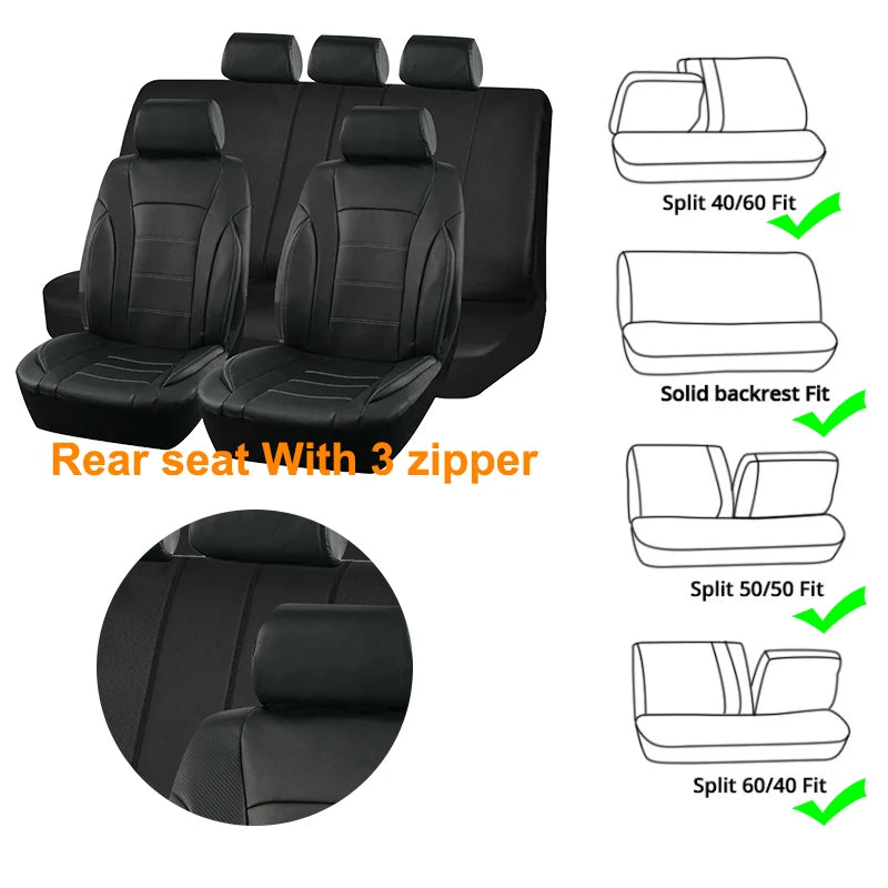 Black Universal Car Seat Covers Leather Splicing Carbon Fiber Car Accessories Interior  Seat Protector Cushion luxury CM World