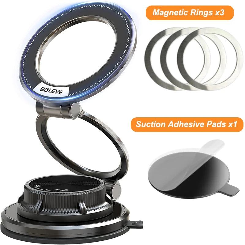 HAPPORIA Magnetic Vacuum Car Phone Holder 360 Adjustable Strong Suction Mount Foldable Stand for iPhone Samsung Universal