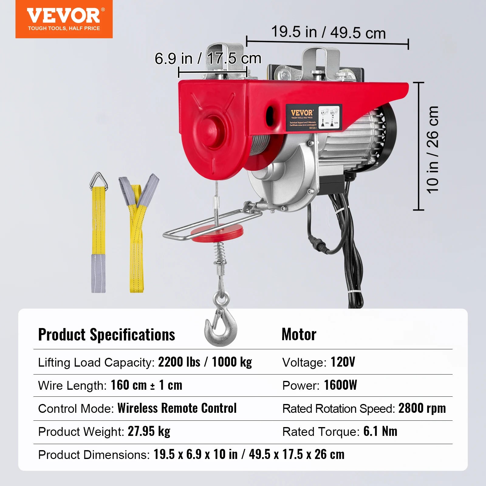 SucceBuy 1320-2200 lbs Wireless Electric Hoist with 40ft Single Cable Lifting Height Steel Wire Winch Garage Warehouse Factory CM World