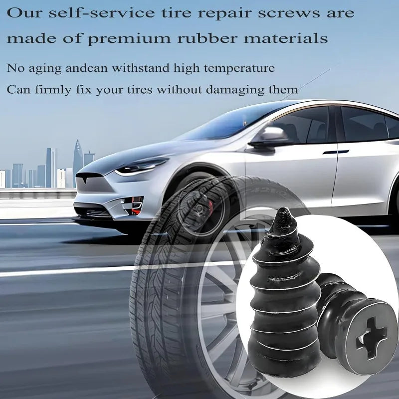 100Pcs Self-Service Kits with Screwdriver Tire Repair Tire Repair Nails Self-Tapping Screw Rubber Screw Tool for Car Motorcycle