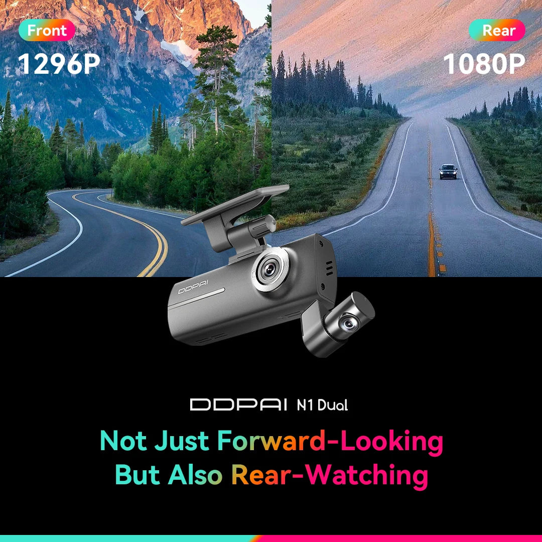 DDPAI N1 Dual 1296P Dash Cam Front and Rear Recording 135 Degree Wide Angle IPS Battery Protection Smart Parking Monitor App Con