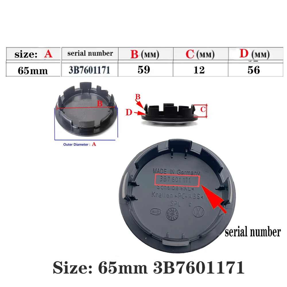 4pcs 3D black silver for 55mm 56mm 65mm 70mm 76mm Car emblem Wheel hub Center Cap Badge covers sticker Stylin3B7601171 1J0601171