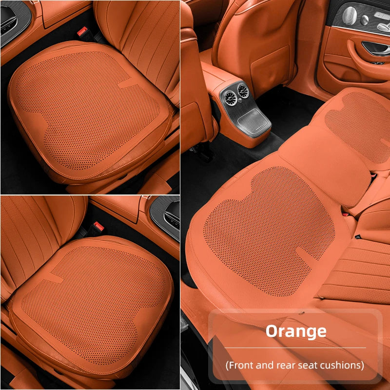 Four-Season Universal Car Seat Cushion Pu Leather Protective Pad Perforated Breathable Integrated Half-Cover Front and Rear Seat Cover Car Interior Accessories Black Red Mocha Brown Orange CM World
