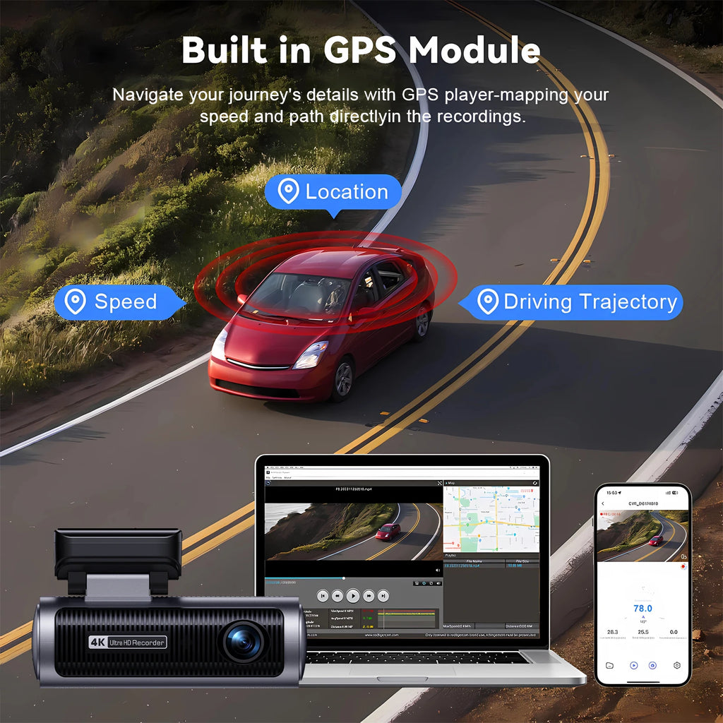 Dual Lens 4K+4K Dash Cam Recording Car Camera DVR Night Vision Video Recorder Built-In 5G Wi-Fi Support GPS Dashcam 24H Parking