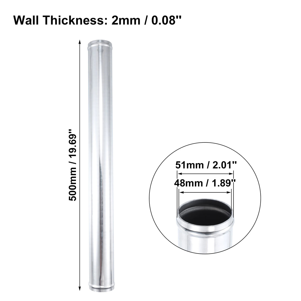 Uxcell Aluminum Alloy Tube OD 51/57/63/70/76mm Intercooler Pipe Air Intake Tube Hose 0 45 Degrees 500mm Length for Car