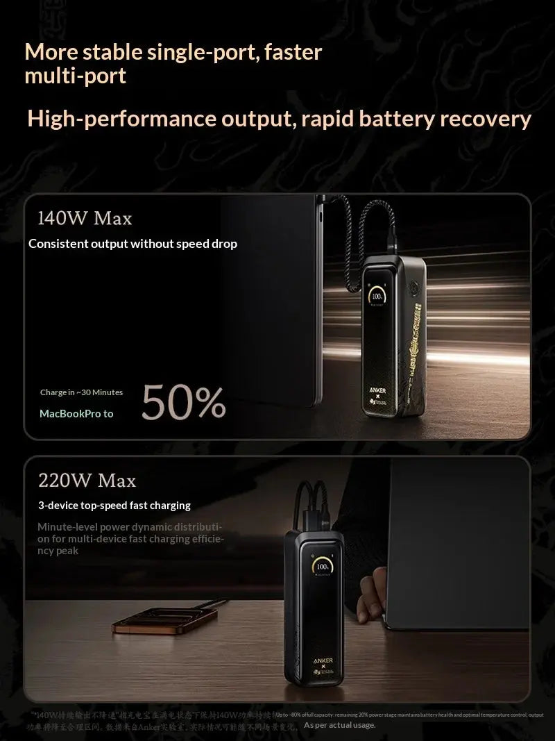 Anker Black Myth Wukong Power Bank Ruyi Rod 20000mAh 220W 140W Fast Charge 3C Certified Flight Safe For iPhone 17 Laptop MacBook Car Mobile World