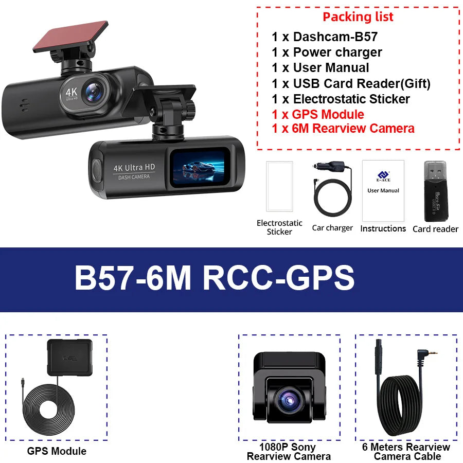 4K WIFI Dash Cam Mini CAR DVR Support Front and Rear Dual Lens 1080P Black Box Room Night Vision Camera Parking Monitor Car Mobile World