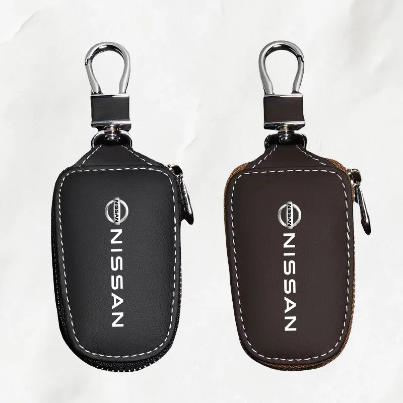 Leather Car Key Bag Vehicle Logo Keychain Case for Nissan Qashqai J11 J10 X-trail T32 Juke Altima Sentra Auto Accessories