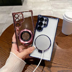 Transparent Plating Magnetic Stand Case For Samsung Galaxy S26 S25 S24 S23 Ultra Plus For Magsafe Four Corners Anti Drop Cover