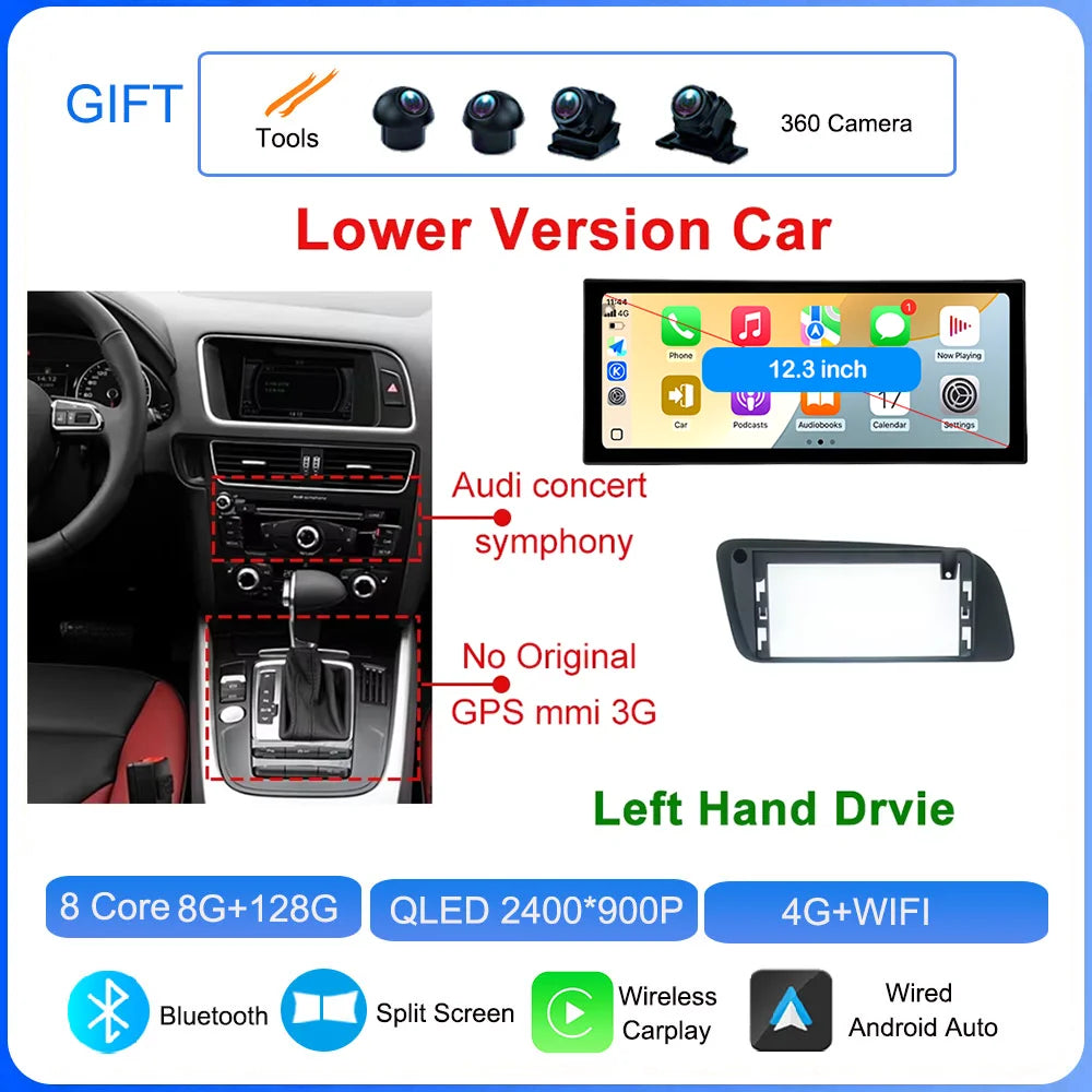 for Audi Q5 2009 - 2017 Android 16 Car Radio Video Multimedia Player GPS Navigation QLED Screen WiFi DSP Stereo Auto Accessories CM World
