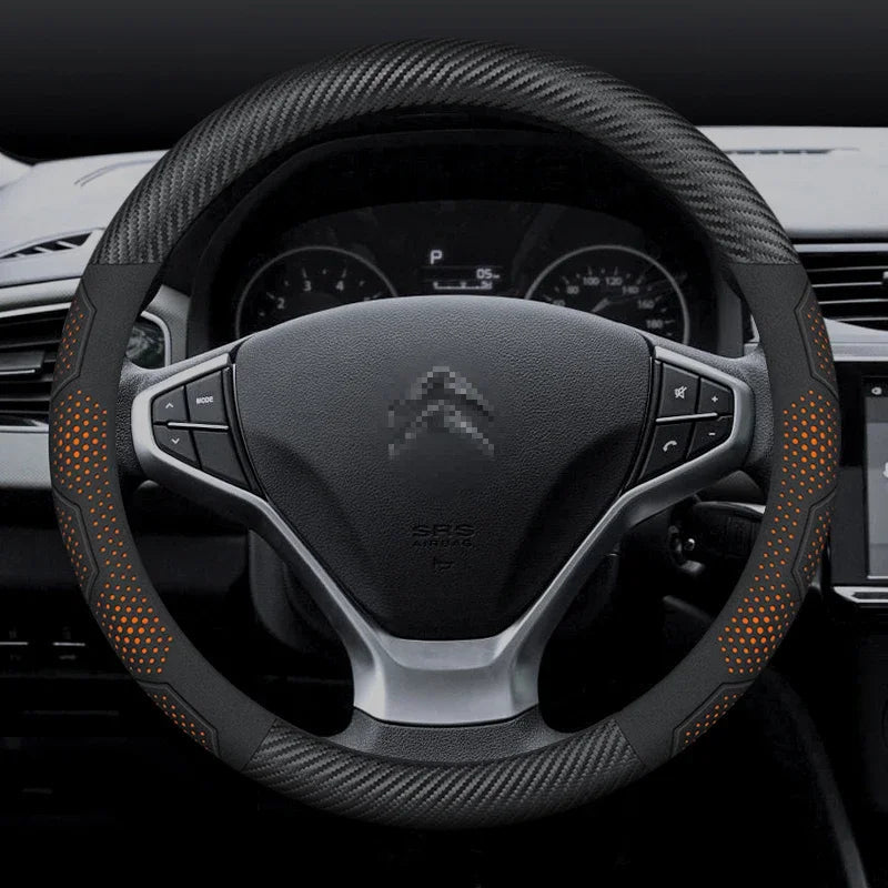 For Citroen C1 C2 C3 C4 C5 C6 VTS Xsara C-Crosser Berlingo Jumpy Carbon fiber Suede Car Steering Wheel Cover Auto Accessories CM World
