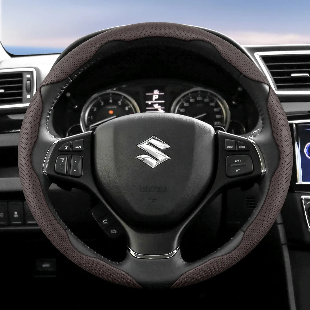 Suitable for Suzuki Breathable Hole Leather Steering Wheel Cover Segmented Quick Release Design Anti-Slip and Durable Swift 2011 Sx4 Grand Vitara Jimny Solio S-Cross Alto Liana Baleno 2013 Zc32S Sport Ly Accessories Ciaz CM World