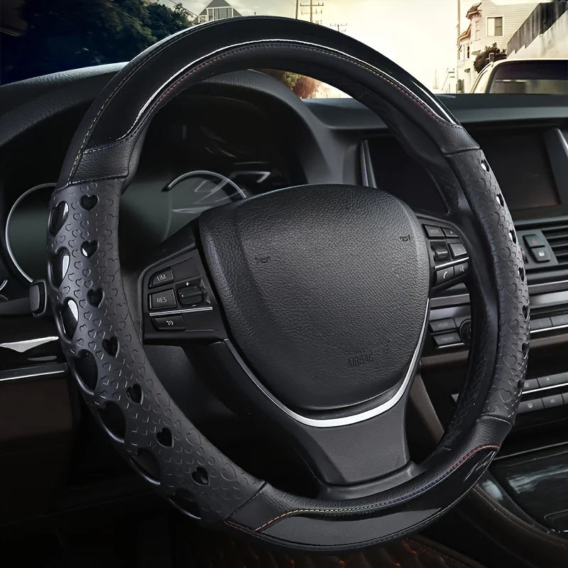 Sweet Heart Design Steering Wheel Wrap - Durable PU Leather, Anti-Slip Inner Circle, Fits Most Vehicles