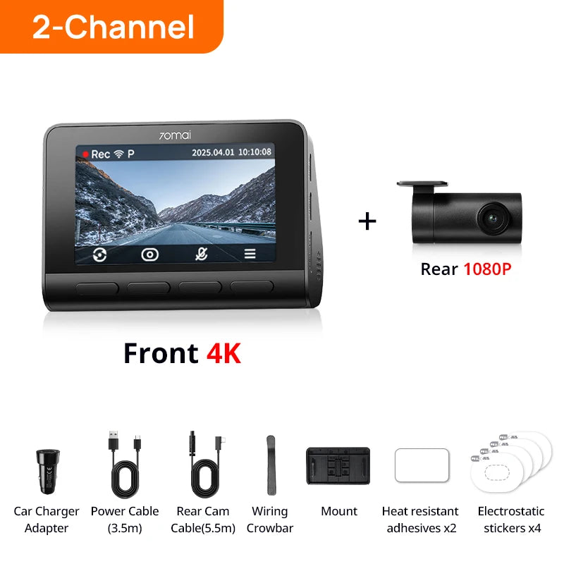 70mai Dash Cam 4K A810S HDR IMX678 Supercapacitor 4G LTE Remote Control Wi-Fi 6 Voice Control GPS ADAS Car Camera 70mai A810S Car Mobile World