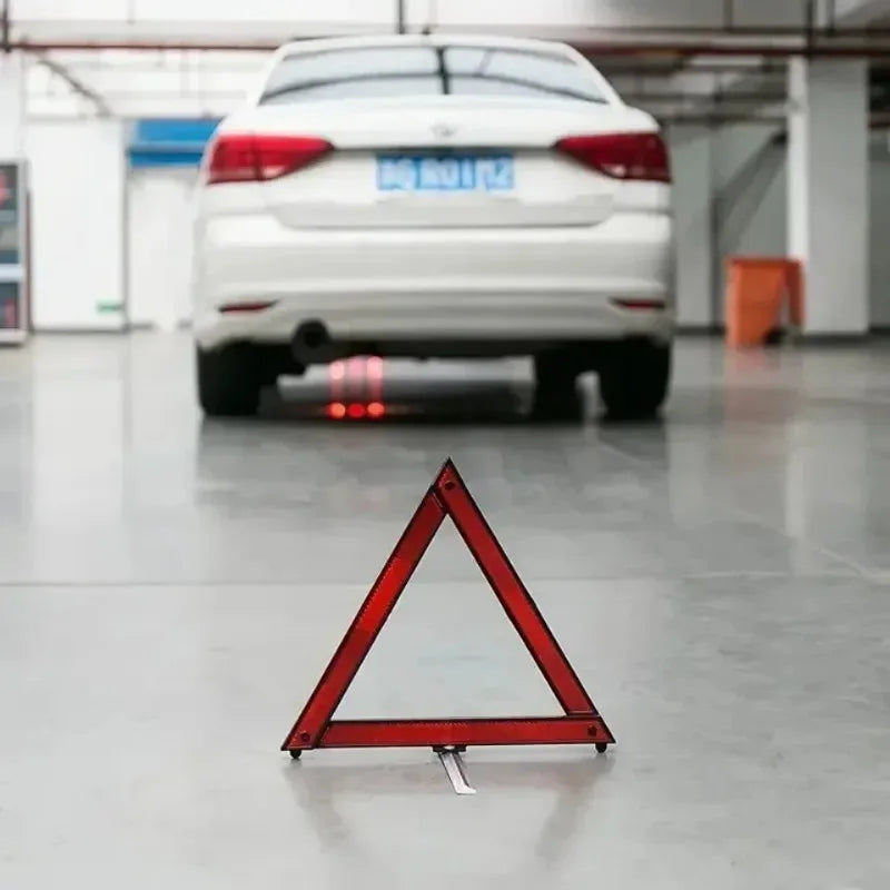 Foldable Car Warning Triangle - 30cm Reflective Emergency Tripod w/Anti-Slip Base & Storage Box, for Roadside Breakdown